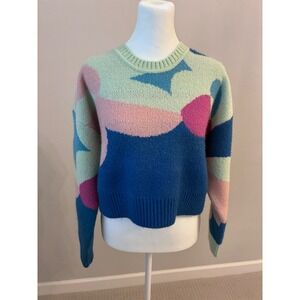 Cotton On‎ Women's Abstract Pattern Knit Sweater Colorful Crew Neck Pullover Top